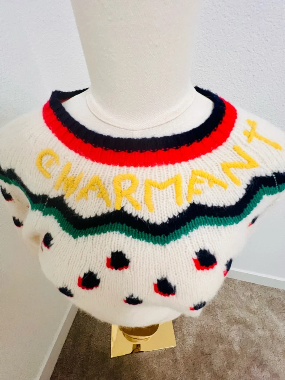 Clare V Charmant Alpaca Wool Fair Isle Sweater Cream Graphic Crewneck NWT M - Picture 4 of 9